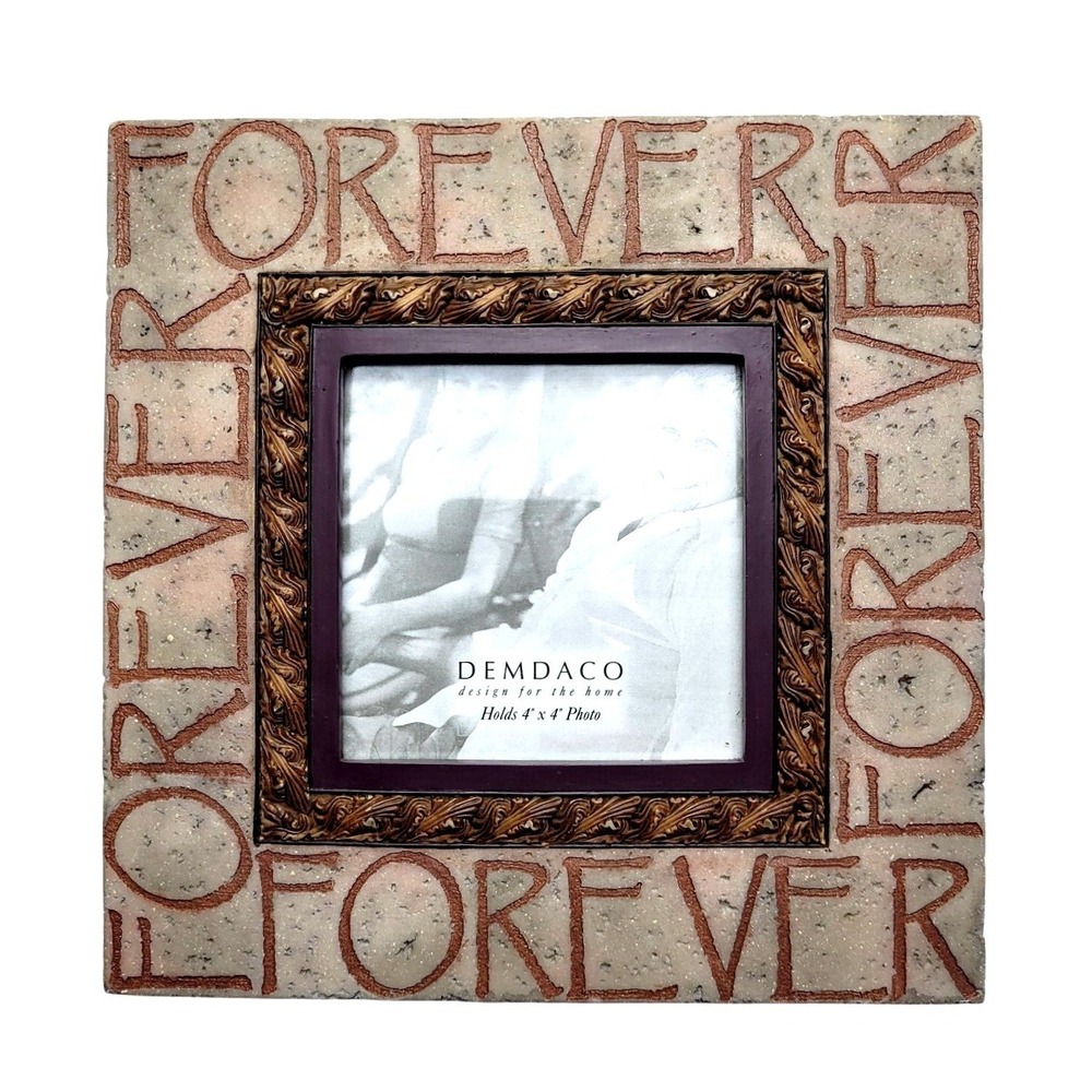 Vintage Y2K FOREVER Picture Frame 4X4, Demdaco Heartstone Bill Stross faux stone